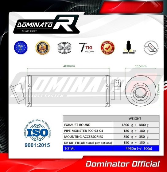 MONSTER 900 (1993 - 2004) exhaust silencer round | Dominator