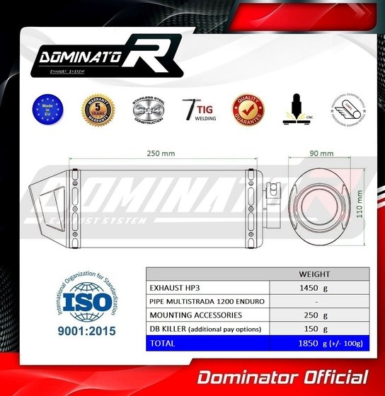 MULTISTRADA 1200 ENDURO (2016 - 2018) exhaust silencer hp3 black | Dominator