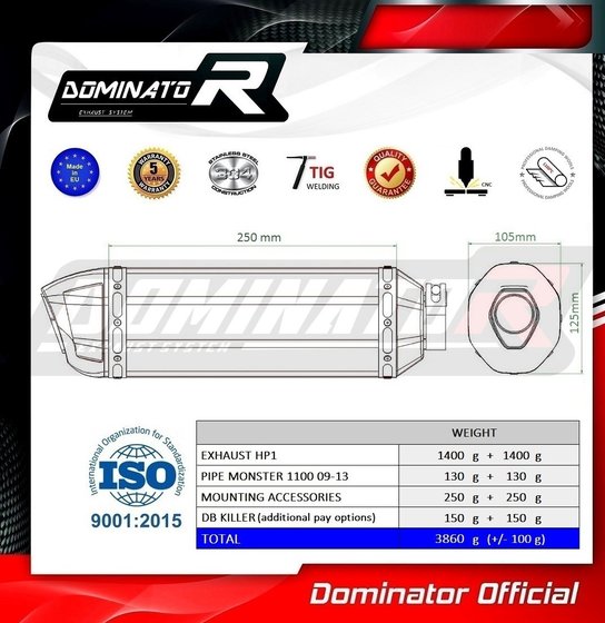 MONSTER 1100 (2009 - 2013) exhaust silencer hp1 | Dominator