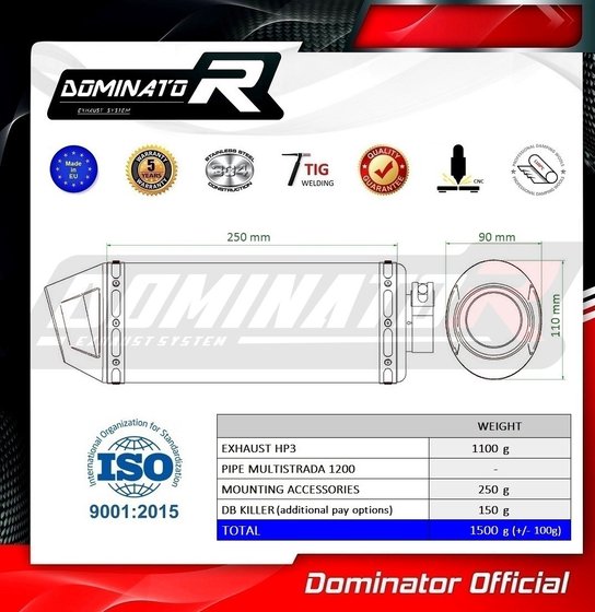 MULTISTRADA 1200 (2010 - 2014) exhaust silencer hp3 | Dominator