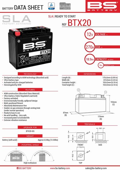 906 PASO (1989 - 1993) btx20h sla battery | BS BATTERY