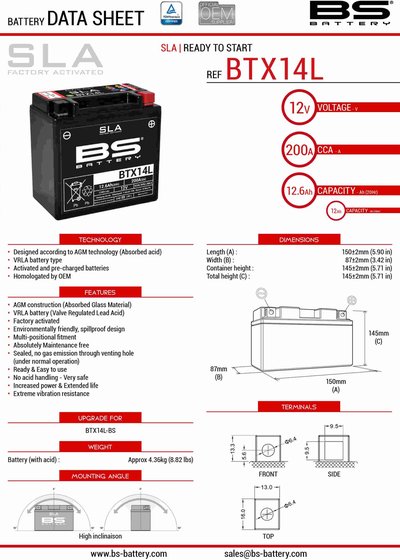 PANIGALE 1100 V4 S (2021 - 2021) btx14l sla battery | BS BATTERY