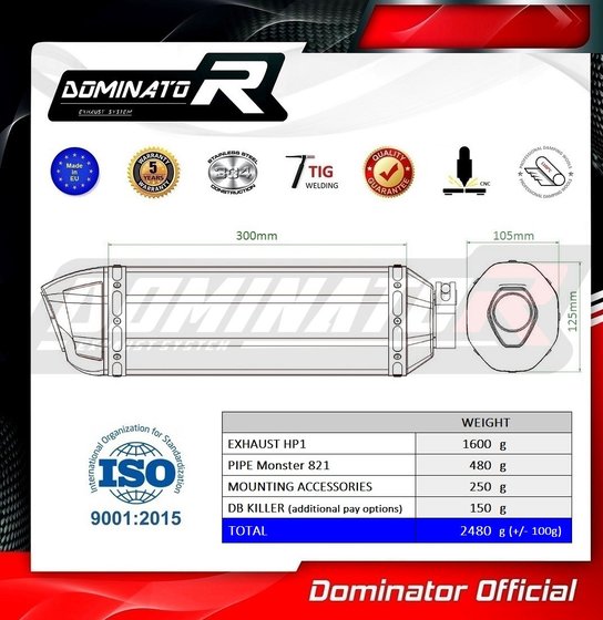 MONSTER 821 (2018 - 2021) exhaust silencer hp1 | Dominator