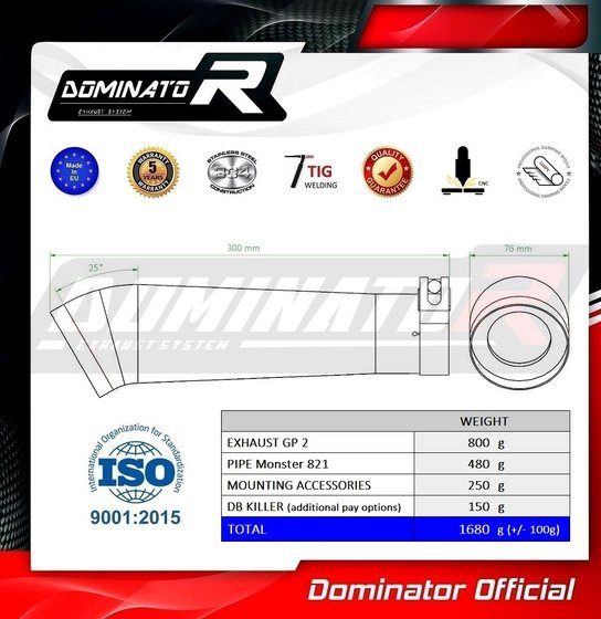 MONSTER 821 (2018 - 2021) exhaust silencer gp2 | Dominator